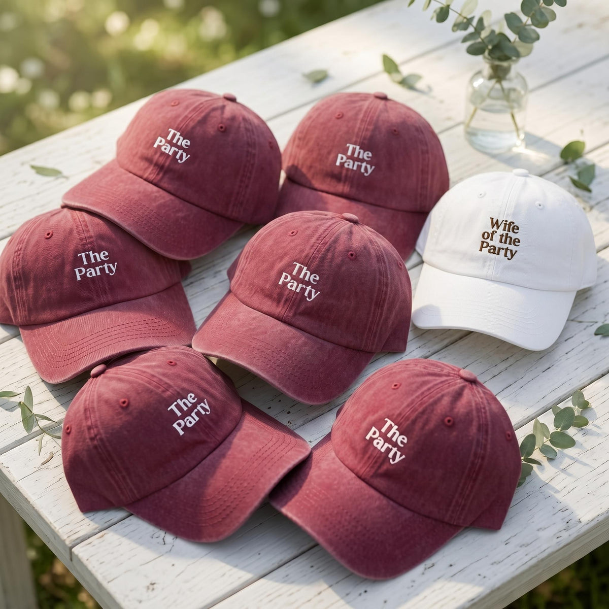 Wife of the Party Hat Custom Bachelorette Party Hats Personalized Wedding Dad Cap Maroon Bridesmaid Caps Custom Bridal Party Gifts