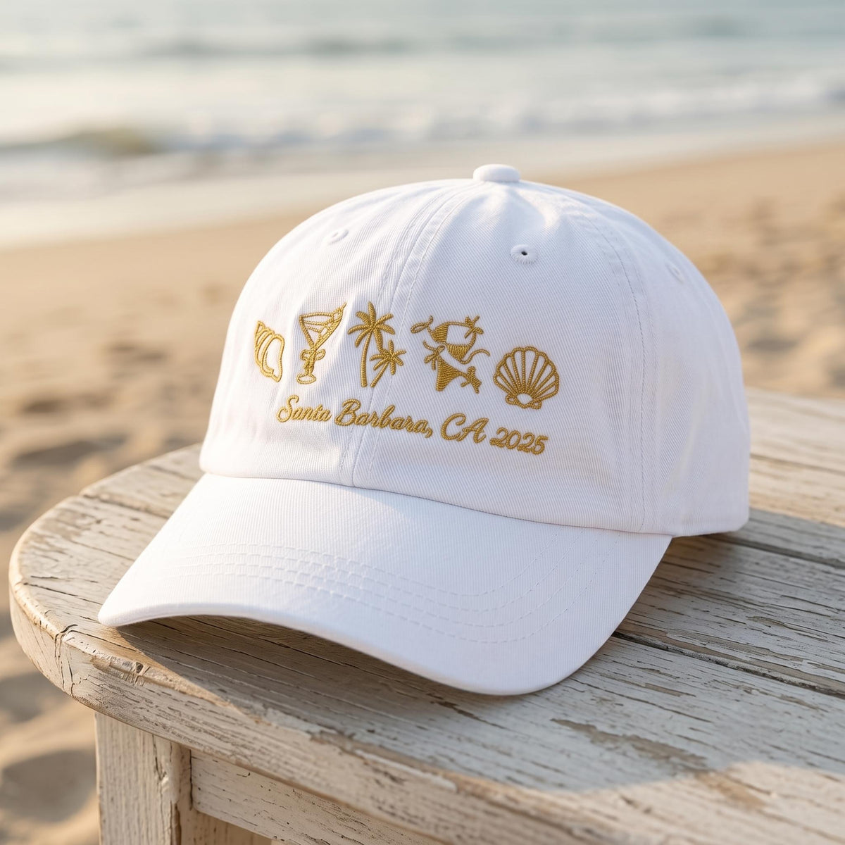 Custom Beach Vacation Hat Personalized Group Trip Baseball Cap Gold Embroidered Dad Hat Coastal Family Trip Gifts Custom Bachelorette Hats