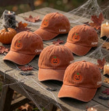 Custom Name Halloween Hat Personalized Pumpkin Baseball Cap Washed Dad Hat Pumpkin Embroidery Cap Matching Family Halloween Gifts