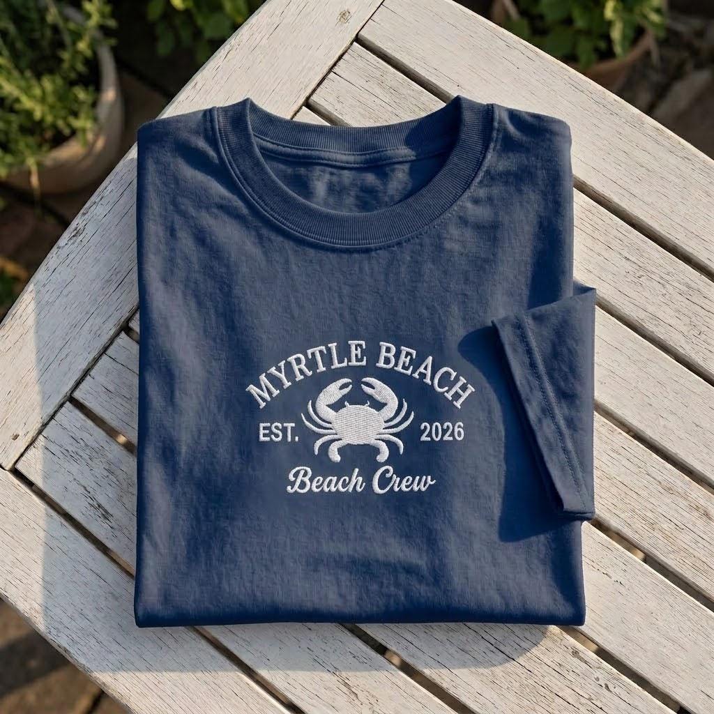 Custom Myrtle Beach Shirt, Embroidered Crab Matching Family Vacation 2026 Tee