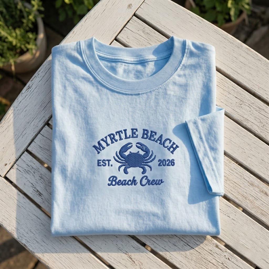 Custom Myrtle Beach Shirt, Embroidered Crab Matching Family Vacation 2026 Tee