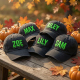 Custom Name Drip Halloween Hat, Personalized Drip Font Cap, Spooky Family Hat, Matching Halloween Cap, Embroidered Name Hat, Funny Fall