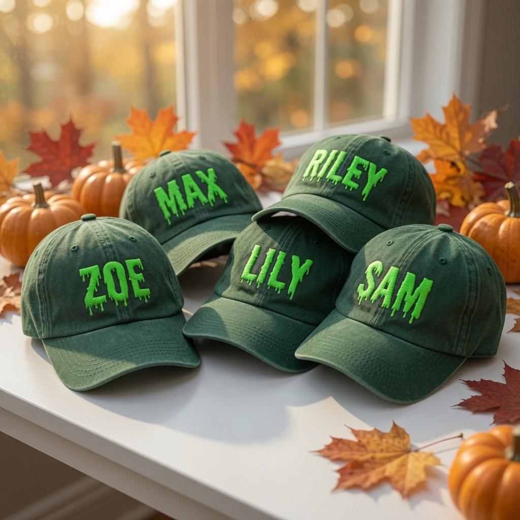 Custom Name Drip Halloween Hat, Personalized Drip Font Cap, Spooky Family Hat, Matching Halloween Cap, Embroidered Name Hat, Funny Fall