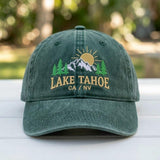 Lake Tahoe Mountain Sunset Embroidered Hat, Vintage Burgundy Baseball Cap, Hiking Travel Gift