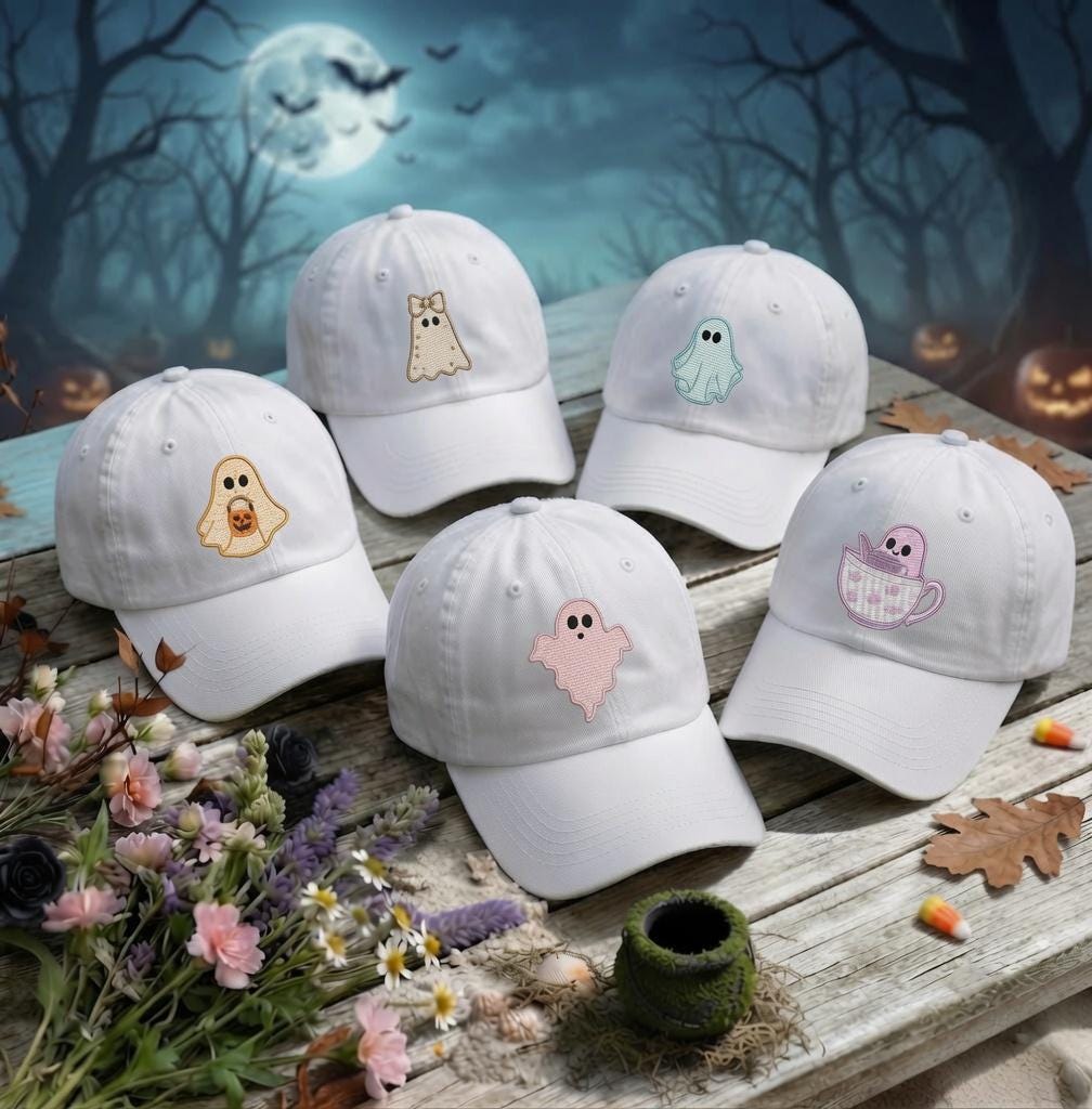 Ghost Applique Embroidered Hat, Cute Halloween Baseball Cap, Fall Party Gift