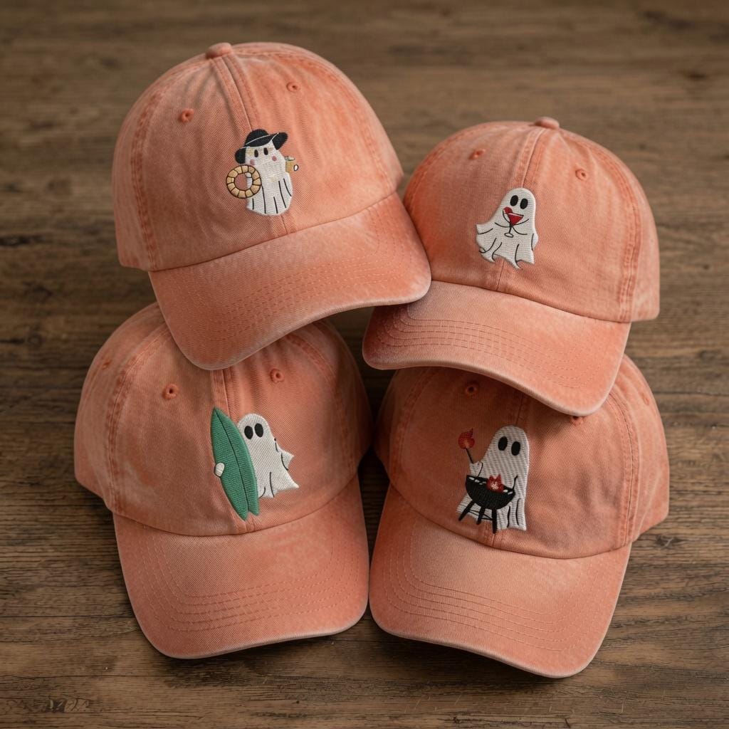 Beach Ghost Embroidered Hat, Funny Tropical Halloween Baseball Cap, Summer Spooky Gift