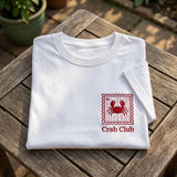 Custom Crab Club Embroidered Shirt, Coastal Aesthetic Stamp Graphic Summer Cotton Tee