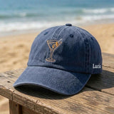 Custom Martini Hat, Embroidered Cocktail Cap, Beach Club Hat, Personalized Beach Accessory, Summer Party Gift, Custom Name Side Cap