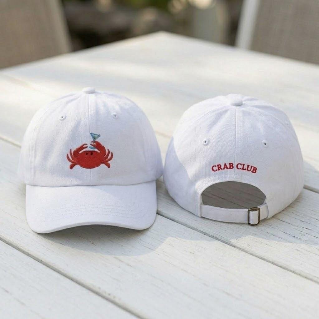 Custom Crab Club Hat, Personalized Martini Crab Cap, Beach Party Hat, Embroidered Name Hat, Custom Summer Accessory, Bachelorette Trip Gift