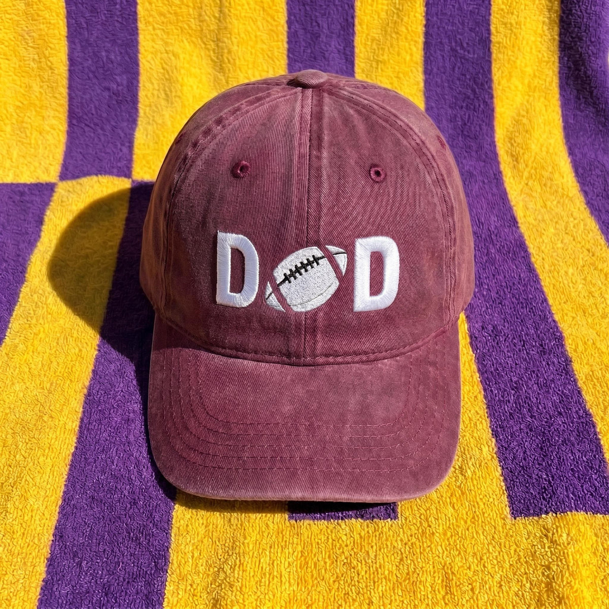 Football Embroidered Dad Hat, Custom Washed Cotton Baseball Cap, Game Day Gift for Dad