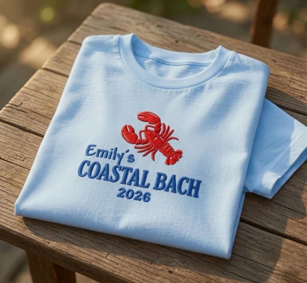 Custom Coastal Bach Shirt, Lobster Bachelorette Cape Cod Beach Bridal Party Tee