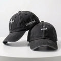 Custom Embroidered Cross Washed Cotton Baseball Cap, Minimalist Faith Dad Hat