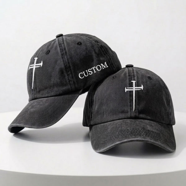 Custom Embroidered Cross Washed Cotton Baseball Cap, Minimalist Faith Dad Hat