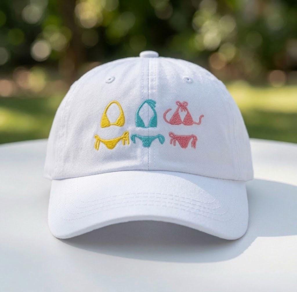 Custom Bikini Girls Trip Hat, Embroidered Beach Bachelorette Cap, Personalized Miami July 2026 Hat, Matching Bridesmaid Beach Gift
