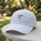 Custom Margarita Hat, Personalized Cocktail Cap, Embroidered Bow Margarita Tee, Summer Party Hat, Custom Name Side Cap, Cute Drink Gift