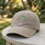 Custom Margarita Hat, Personalized Cocktail Cap, Embroidered Bow Margarita Tee, Summer Party Hat, Custom Name Side Cap, Cute Drink Gift