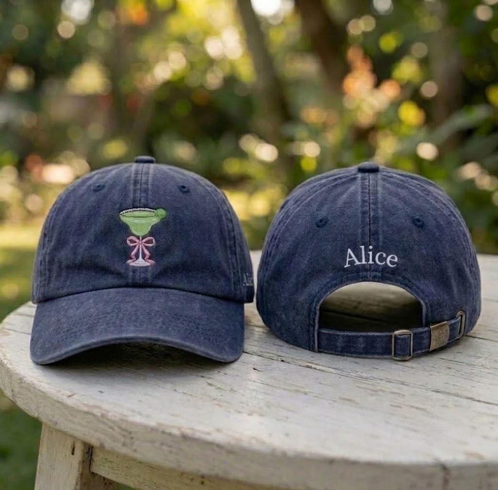 Custom Margarita Hat, Personalized Cocktail Cap, Embroidered Bow Margarita Tee, Summer Party Hat, Custom Name Side Cap, Cute Drink Gift