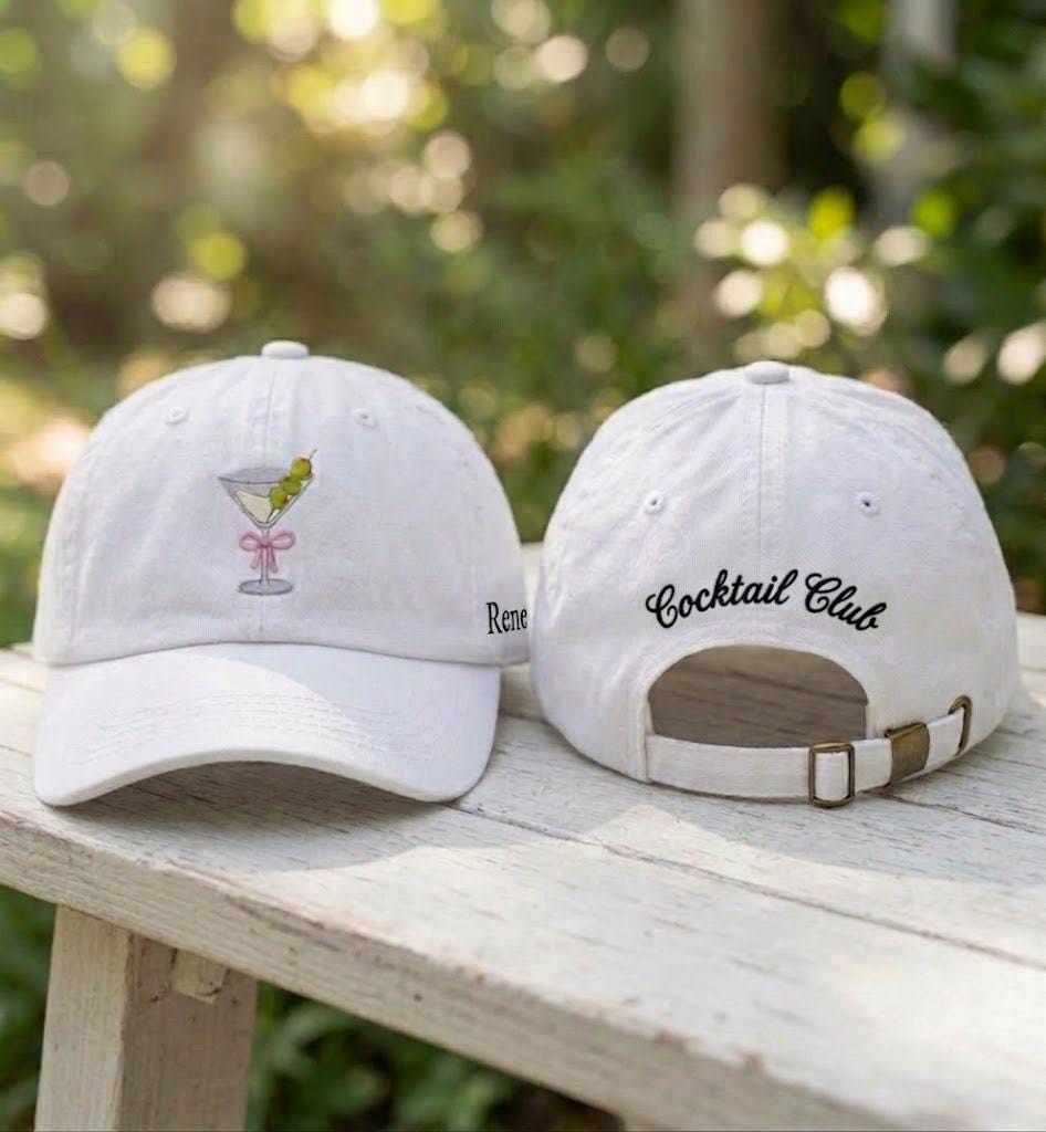 Custom Martini Hat, Embroidered Cocktail Cap, Personalized Name Hat, Cocktail Club Hat, Summer Party Gift, Custom Side Name Cap, Drink Cap