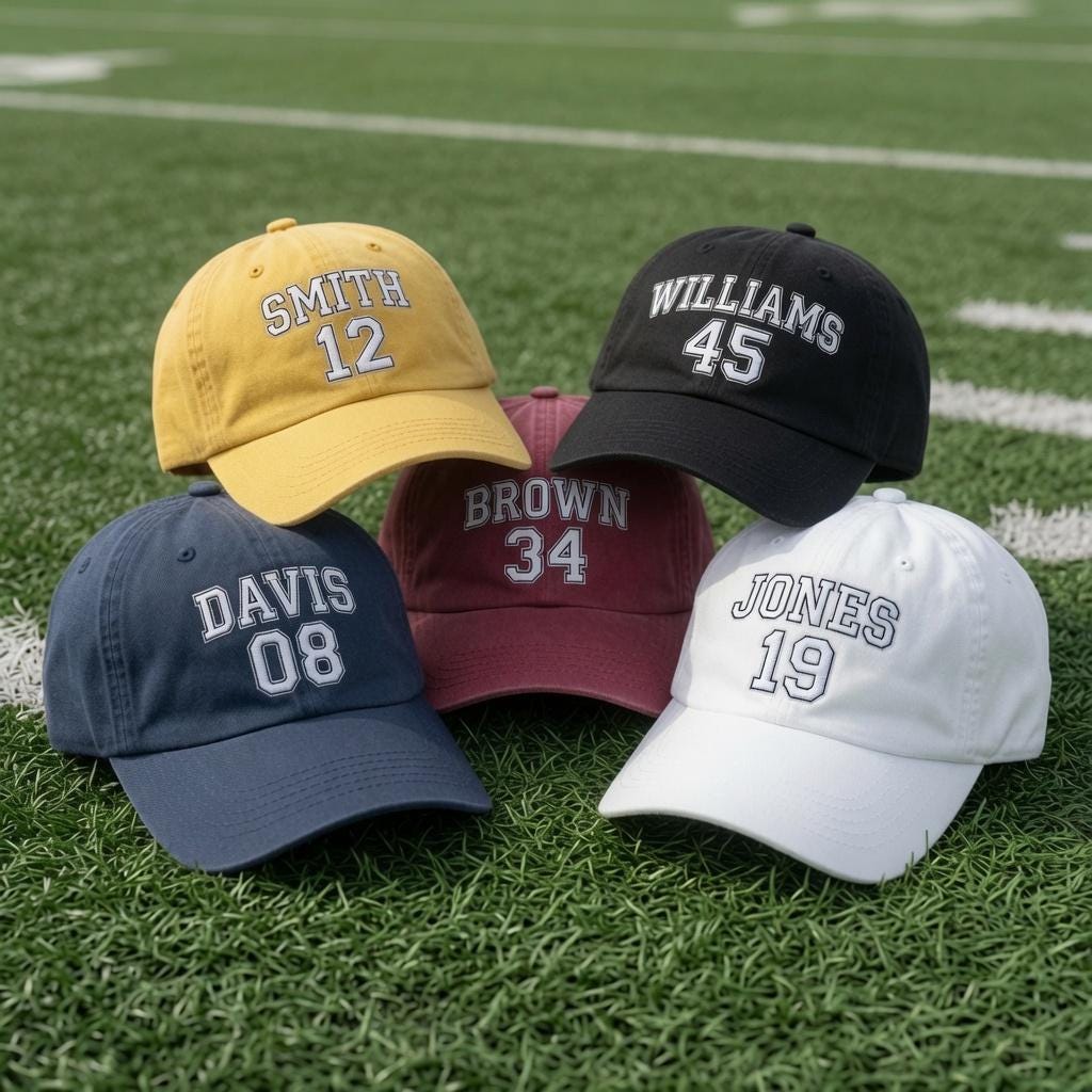 Custom Senior Football Embroidered Hat - Personalized Varsity Name & Number Cap