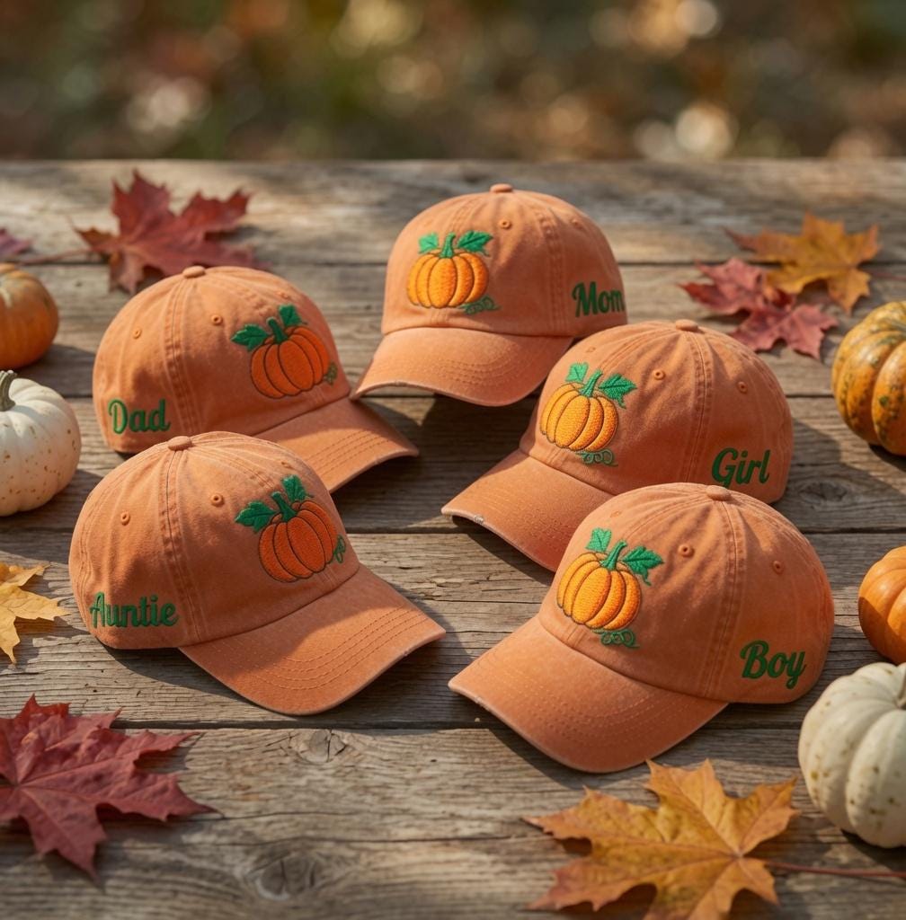 Custom Pumpkin Patch Embroidered Hat - Matching Family Fall Vacation Cap