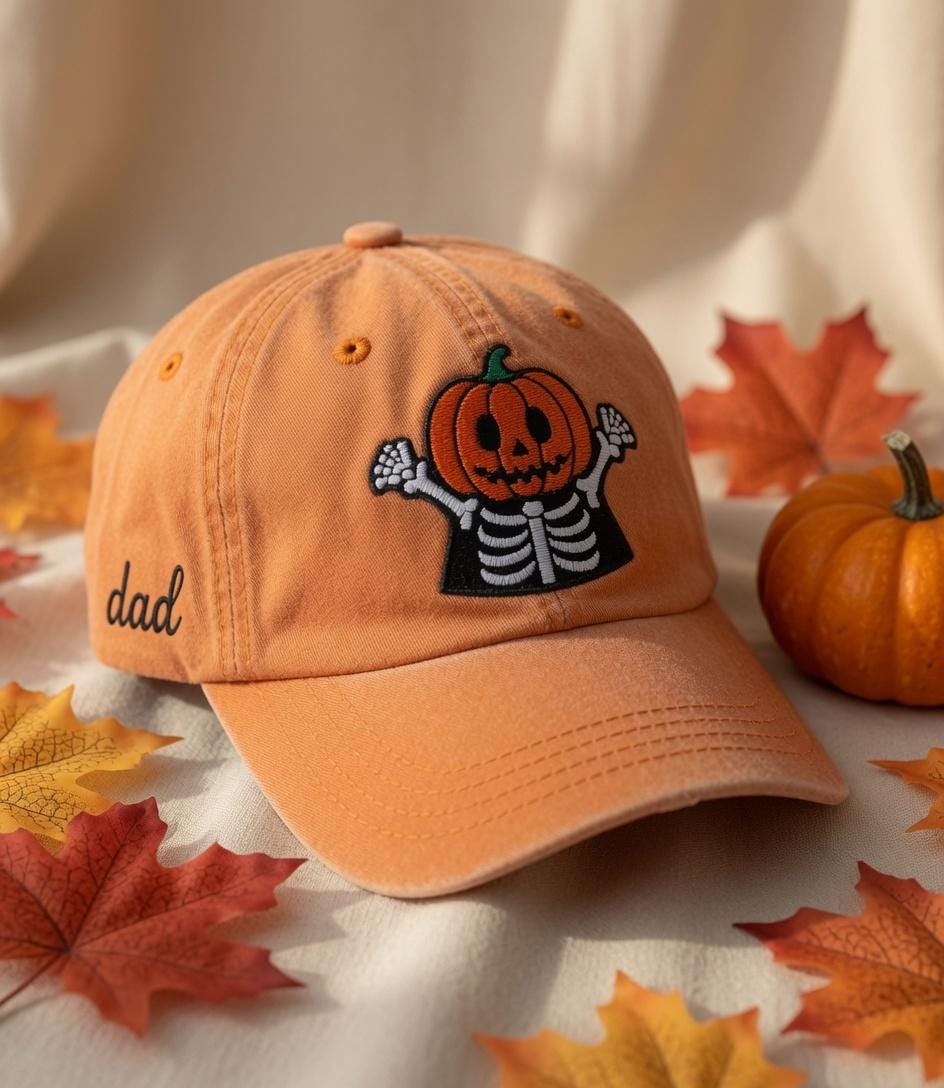 Custom Pumpkin Skeleton Embroidered Hat - Spooky Matching Family Halloween Cap