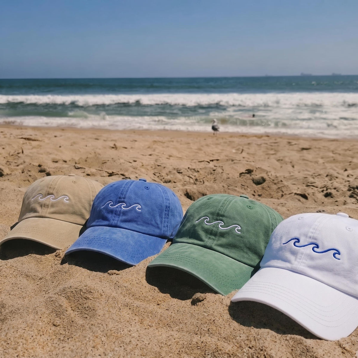 Ocean Wave Embroidered Dad Hat, Minimalist Coastal Baseball Cap, Beach Surfer Gift