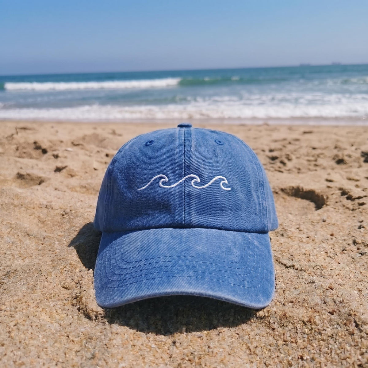 Ocean Wave Embroidered Dad Hat, Minimalist Coastal Baseball Cap, Beach Surfer Gift