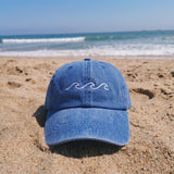 Ocean Wave Embroidered Dad Hat, Minimalist Coastal Baseball Cap, Beach Surfer Gift
