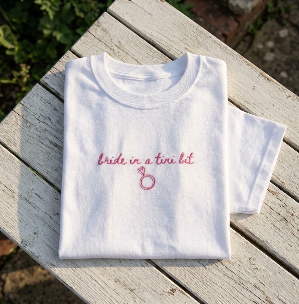 Custom Bride Martini Embroidered Shirt, Tini Bit Tipsy Bachelorette Bridal Party Tee