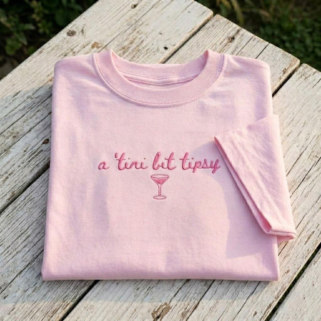 Custom Bride Martini Embroidered Shirt, Tini Bit Tipsy Bachelorette Bridal Party Tee