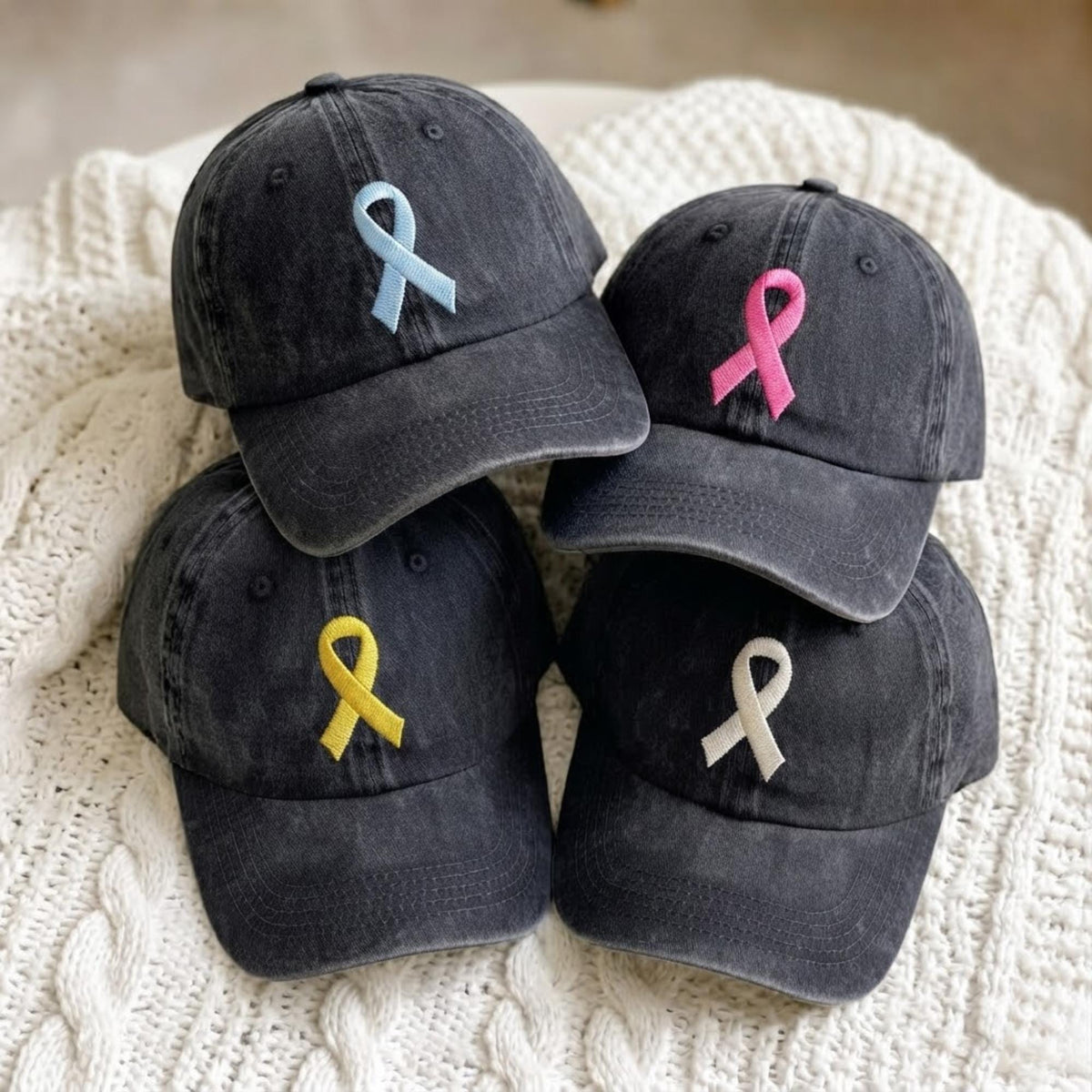 Awareness Ribbon Embroidered Hat, Minimalist Cotton Baseball Cap, Support Gift