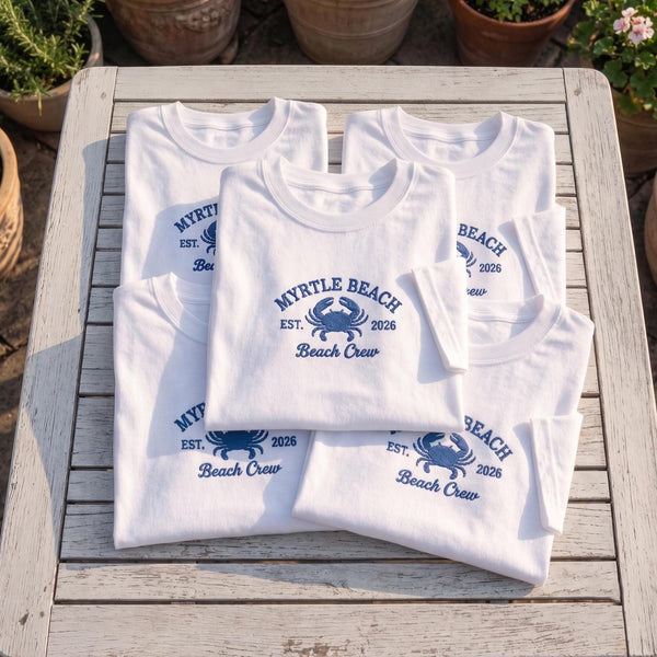 Custom Myrtle Beach Shirt, Embroidered Crab Matching Family Vacation 2026 Tee