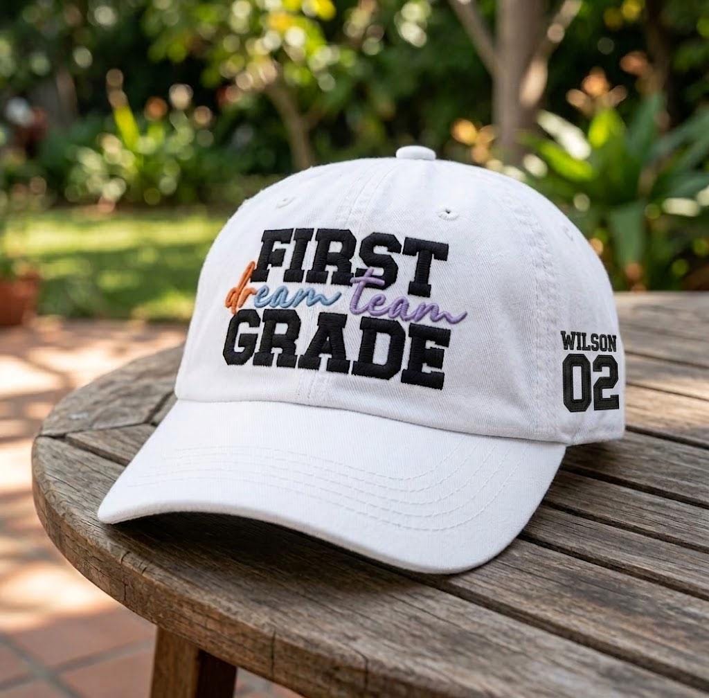 Custom Teacher Hat, Personalized First Grade Cap, Dream Team School Hat,Custom Name And Number Cap, Back To School Gift,Elementary Staff Hat