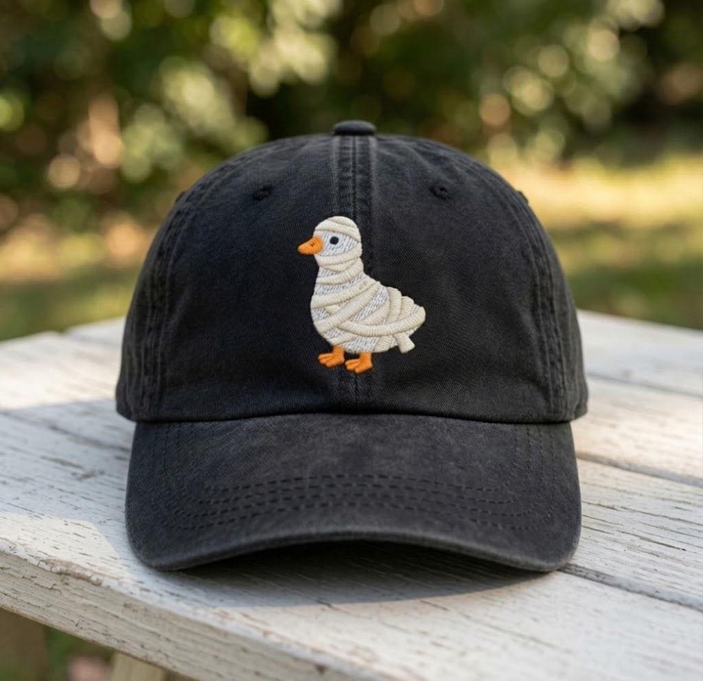 Custom Halloween Duck Hat, Embroidered Ghost Duck Cap, Funny Halloween Gift, Cute Duck Embroidered Dad Hat, Spooky Season Cap, Holiday Gift