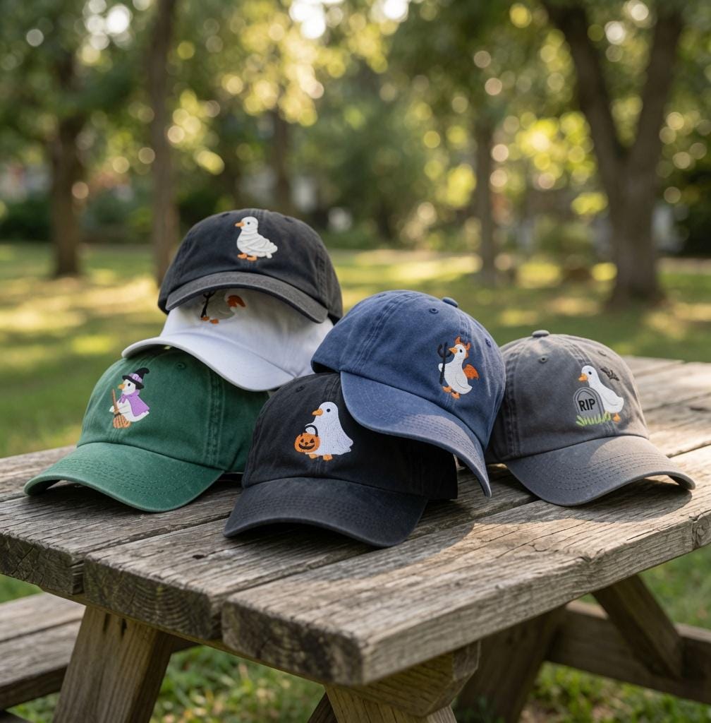Custom Halloween Duck Hat, Embroidered Ghost Duck Cap, Funny Halloween Gift, Cute Duck Embroidered Dad Hat, Spooky Season Cap, Holiday Gift