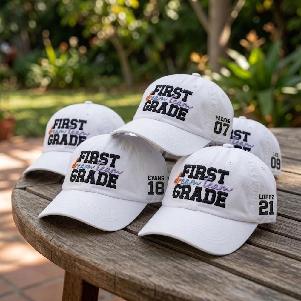 Custom Teacher Hat, Personalized First Grade Cap, Dream Team School Hat,Custom Name And Number Cap, Back To School Gift,Elementary Staff Hat