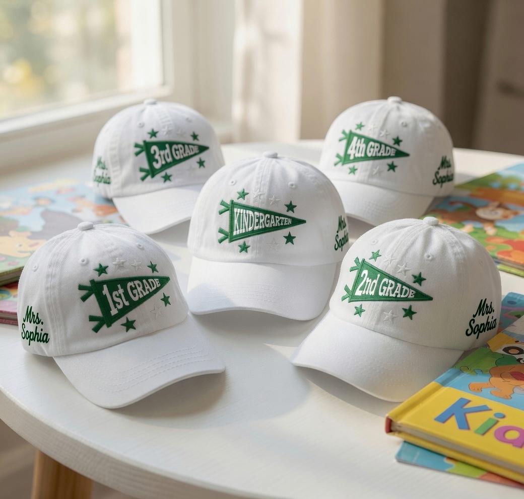 Custom Embroidered Teacher Hat - Personalized Grade & Name School Cap