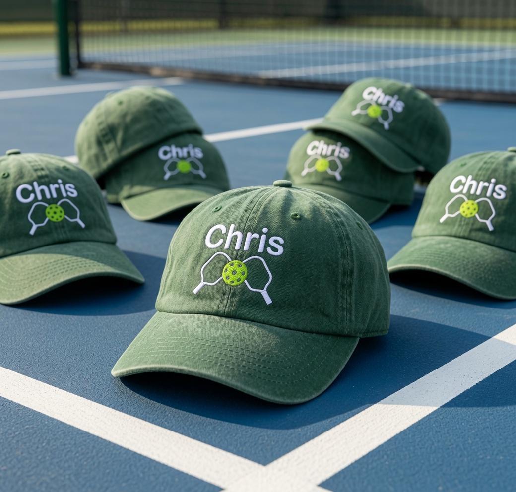 Custom Embroidered Pickleball Hat - Personalized Paddle & Name Court Cap
