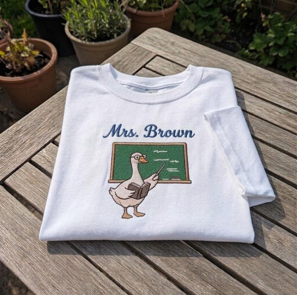 Custom Duck Teacher Shirt, Embroidered Blackboard Back to School Personalized Tee