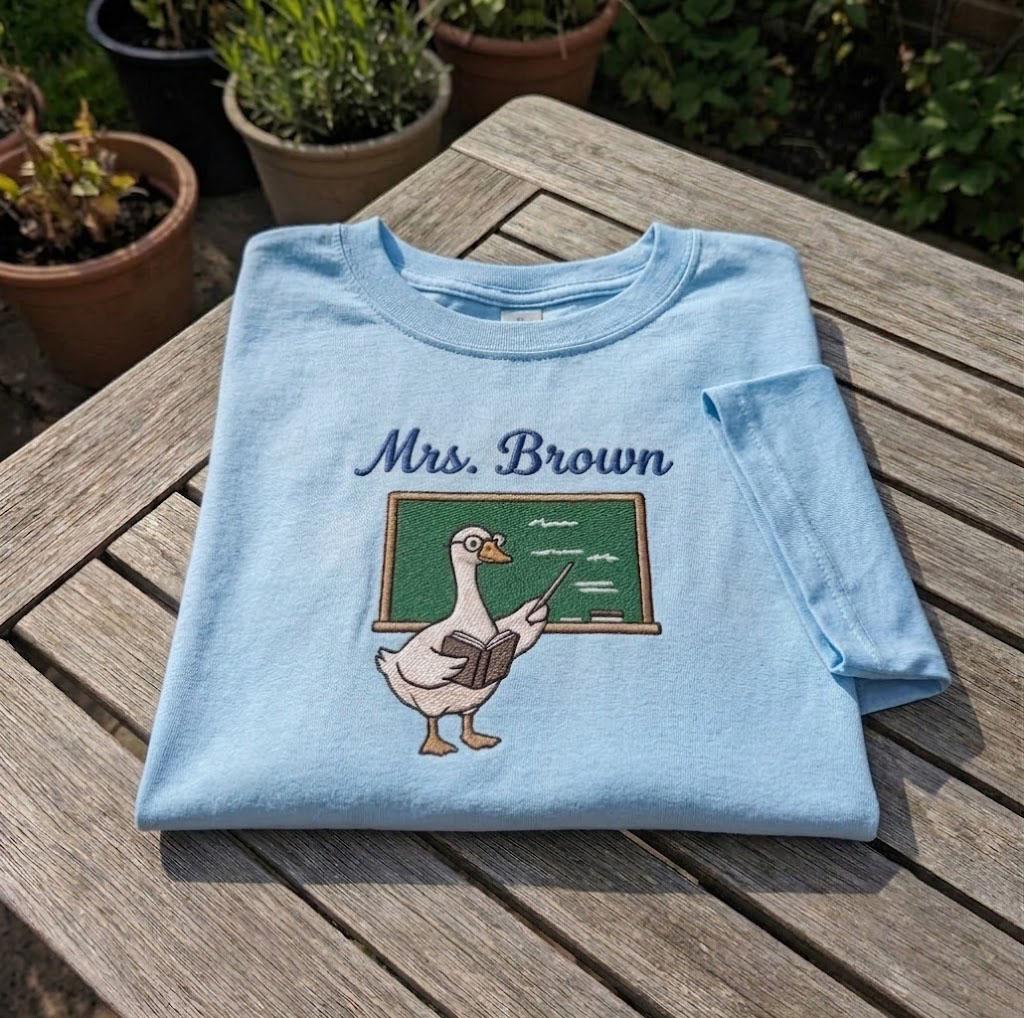 Custom Duck Teacher Shirt, Embroidered Blackboard Back to School Personalized Tee