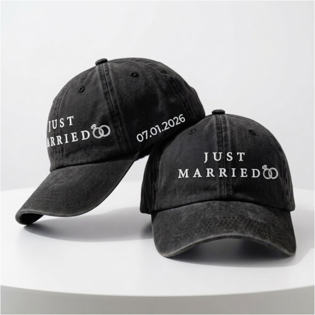 Just Married Embroidered Hat, Vintage Washed Cotton Baseball Cap, Honeymoon Gift