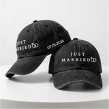 Just Married Embroidered Hat, Vintage Washed Cotton Baseball Cap, Honeymoon Gift