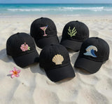 Custom Hibiscus Seashell Wave Embroidered Hat, Personalized Coastal Beach Baseball Cap