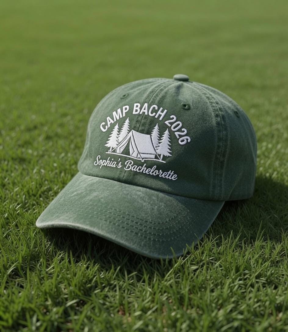 Camp Bach Bachelorette Embroidered Hat, Personalized Bach Party Cap, Camping Bachelorette Gift, Bride Tribe Hat, Custom Party Cap