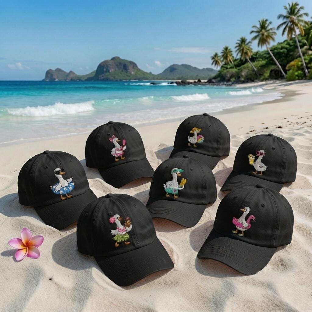 Preppy Goose Embroidered Hat, Cute Pool Float Baseball Cap, Summer Beach Gift, Summer Vacation Gift