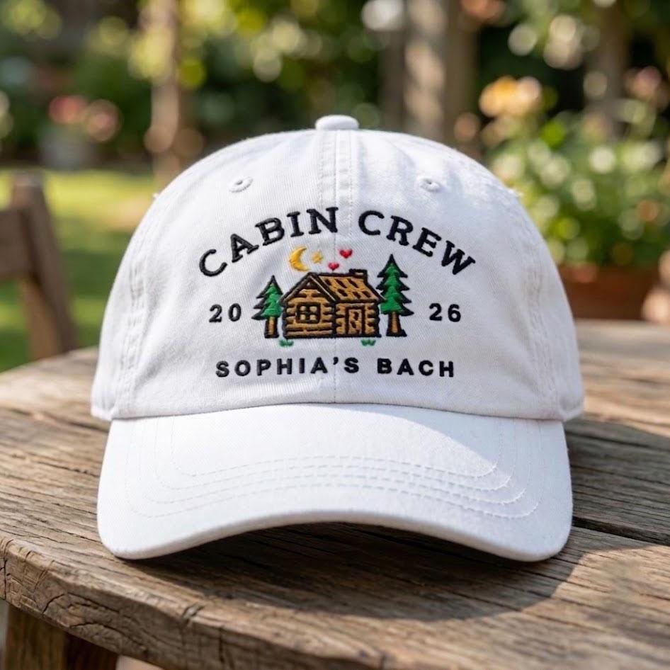 Custom Cabin Crew Hat, Personalized Bachelorette Trip Cap, Mountain Cabin Hat, Custom Bachelorette Party Gift, Camping Trip Cap, Bride Hat