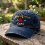 Bar Harbor Maine Lobster Embroidered Hat, Coastal Baseball Cap, Travel Souvenir Gift
