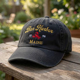 Bar Harbor Maine Lobster Embroidered Hat, Coastal Baseball Cap, Travel Souvenir Gift