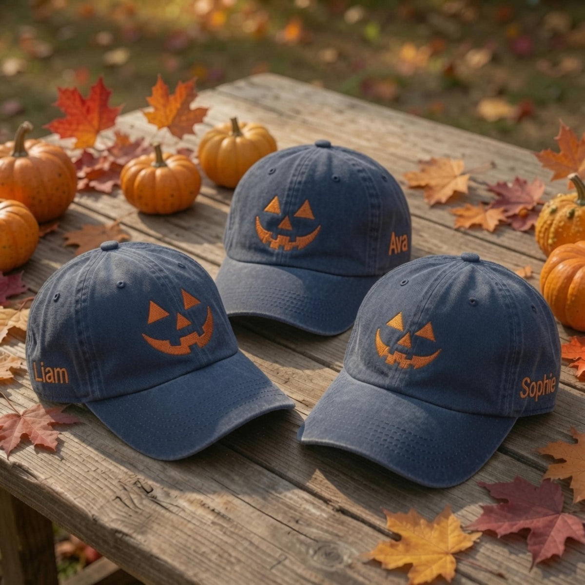 Personalized Jack O Lantern Embroidered Hat, Custom Halloween Pumpkin Baseball Cap, Fall Gift