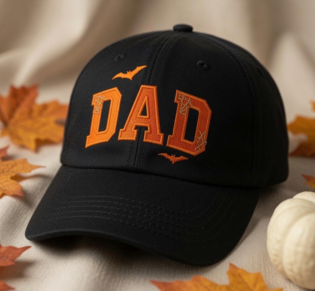 Halloween Mom & Dad Embroidered Cap - Spooky Bat & Spiderweb Matching Hat